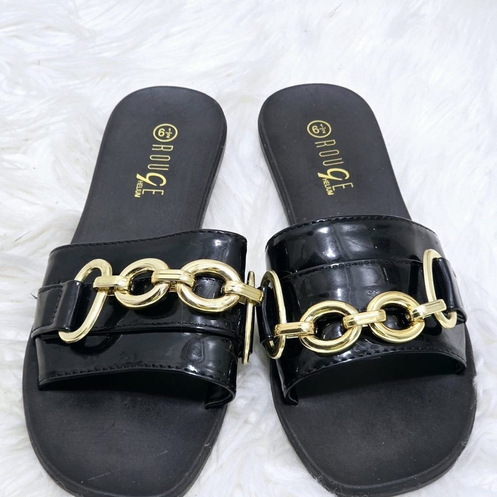 Rouge Black and Gold Chain Slide Sandals🌴